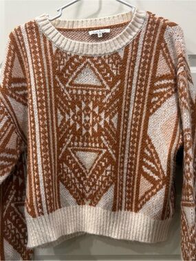 Cloud Chaser Women's Rust & Cream Patterned Crewneck Sweater